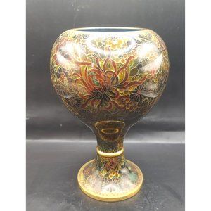 Vintage Cloisonne Footed Gold Trim Floral Enamel 7" Vase
